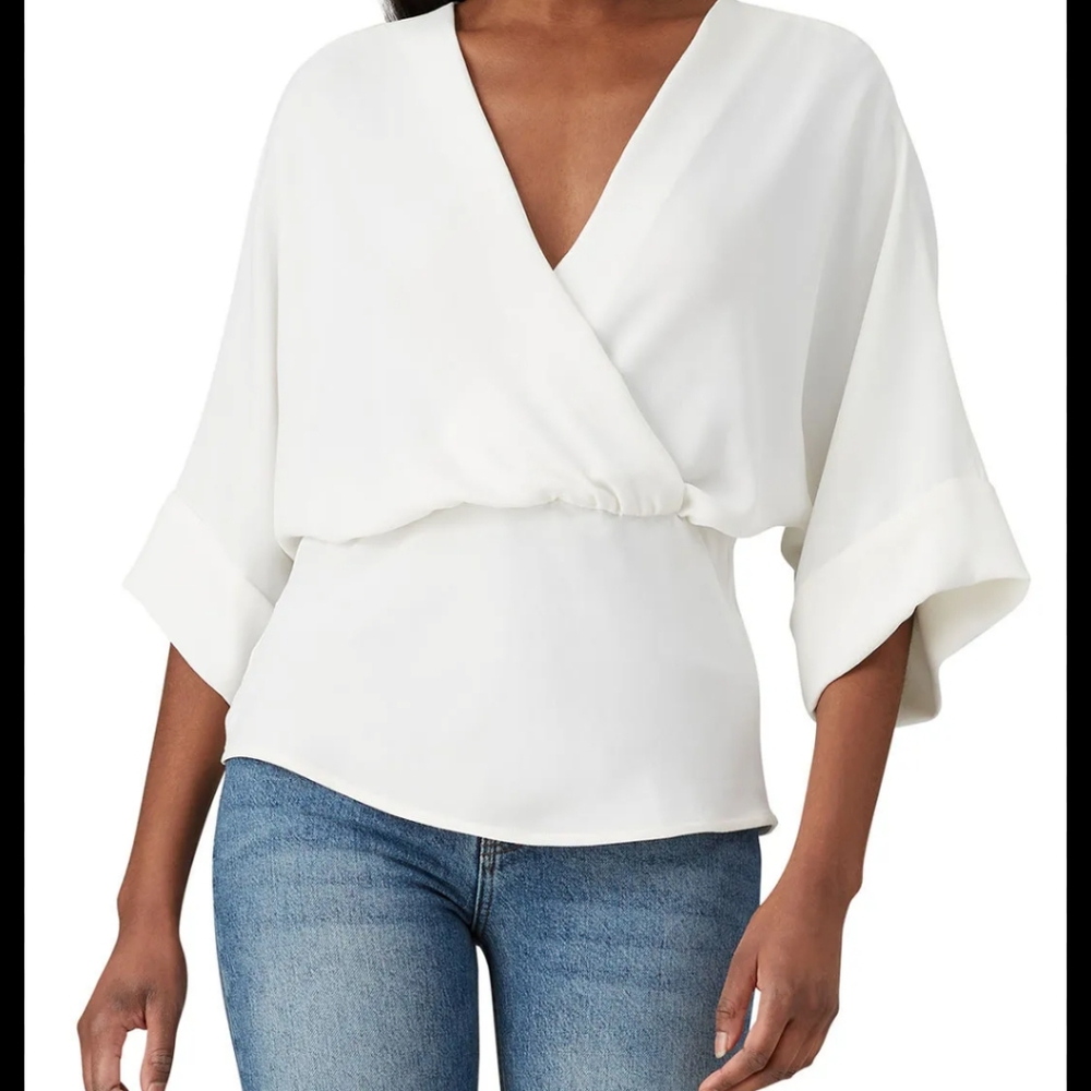 Express White Faux Wrap V-neck Cropped Top Polyester Size XS